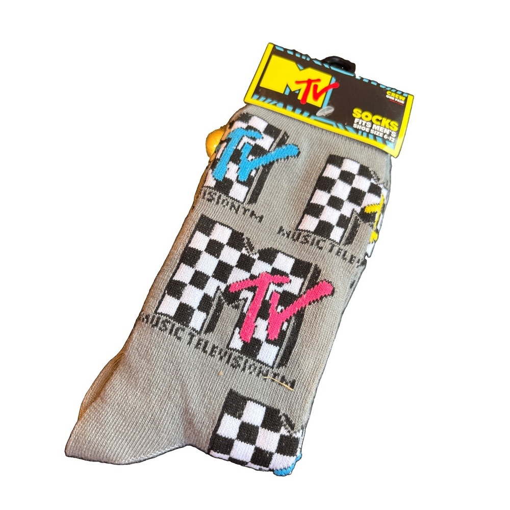 MTV - Grey Crew Socks - Size Men's 6-12 - One Pair - Novelty Socks